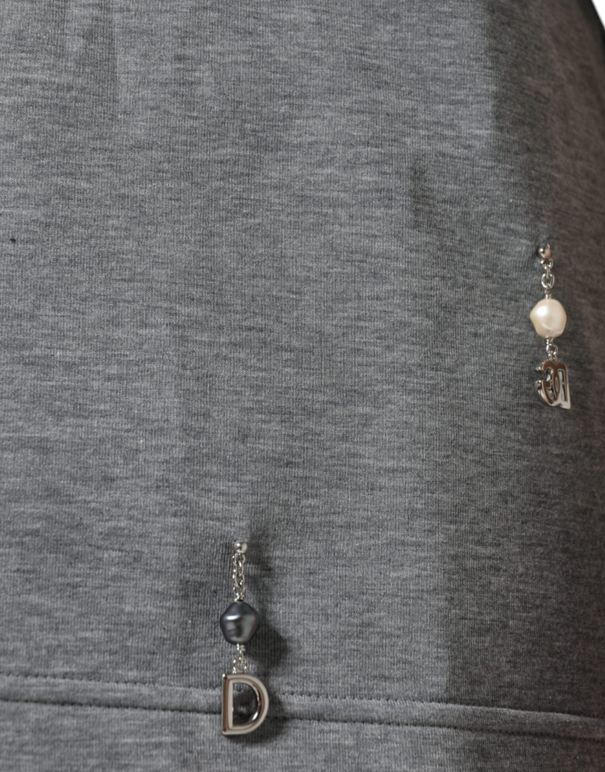 Gray cotton blend embellished T-shirt by Dolce & Gabbana, featuring decorative details and a relaxed fit.
