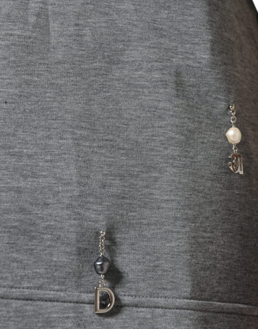 Gray cotton blend embellished T-shirt by Dolce & Gabbana, featuring decorative details and a relaxed fit.