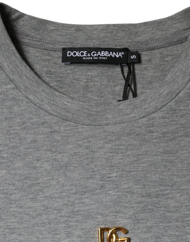 Gray cotton blend embellished T-shirt by Dolce & Gabbana showing detailed embroidery and relaxed fit.