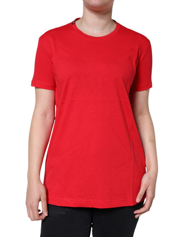 Red cotton crew neck short sleeve T-shirt by Dolce & Gabbana, featuring a classic fit and smooth fabric.