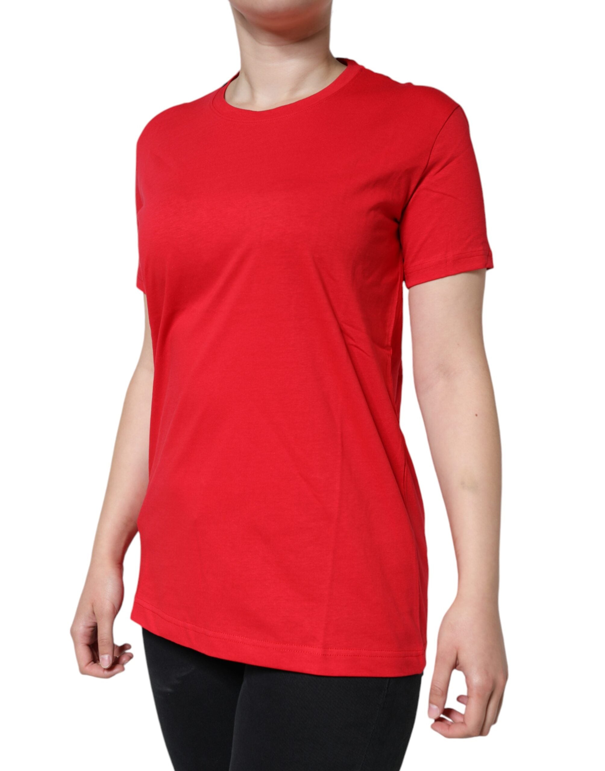 Red Dolce & Gabbana cotton crew neck short sleeve T-shirt, front view showing classic fit and vibrant color.