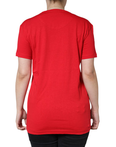 Red cotton crew neck short sleeve T-shirt by Dolce & Gabbana, showing the fitted design and soft fabric texture.