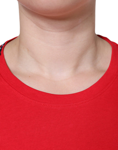 Dolce & Gabbana red cotton crew neck short sleeve T-shirt, casual men's tee with classic fit and soft fabric.