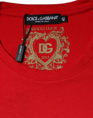 Red cotton crew neck short sleeve T-shirt by Dolce & Gabbana, showing the fitted design and classic crew neckline.