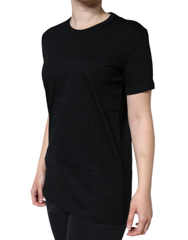 Black cotton crew neck short sleeve T-shirt by Dolce & Gabbana, shown flat with smooth fabric and classic fit.