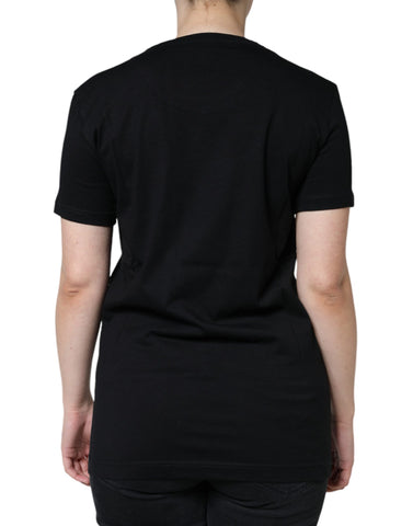 Black cotton crew neck short sleeve T-shirt by Dolce & Gabbana, displayed flat showing the simple, classic design.