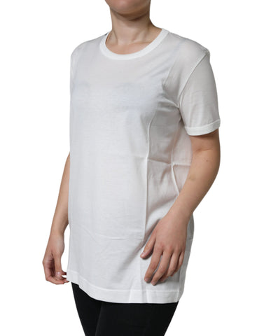 White cotton crew neck short sleeve T-shirt by Dolce & Gabbana, showcasing a classic fit and clean design.