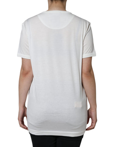 White cotton crew neck short sleeve T-shirt by Dolce & Gabbana, showing the classic fit and soft fabric detail.