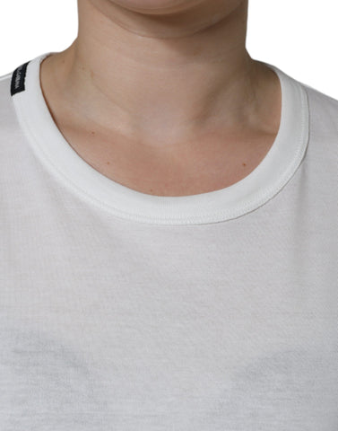 White cotton crew neck short sleeve T-shirt by Dolce & Gabbana, showing the simple, classic design and soft fabric texture.