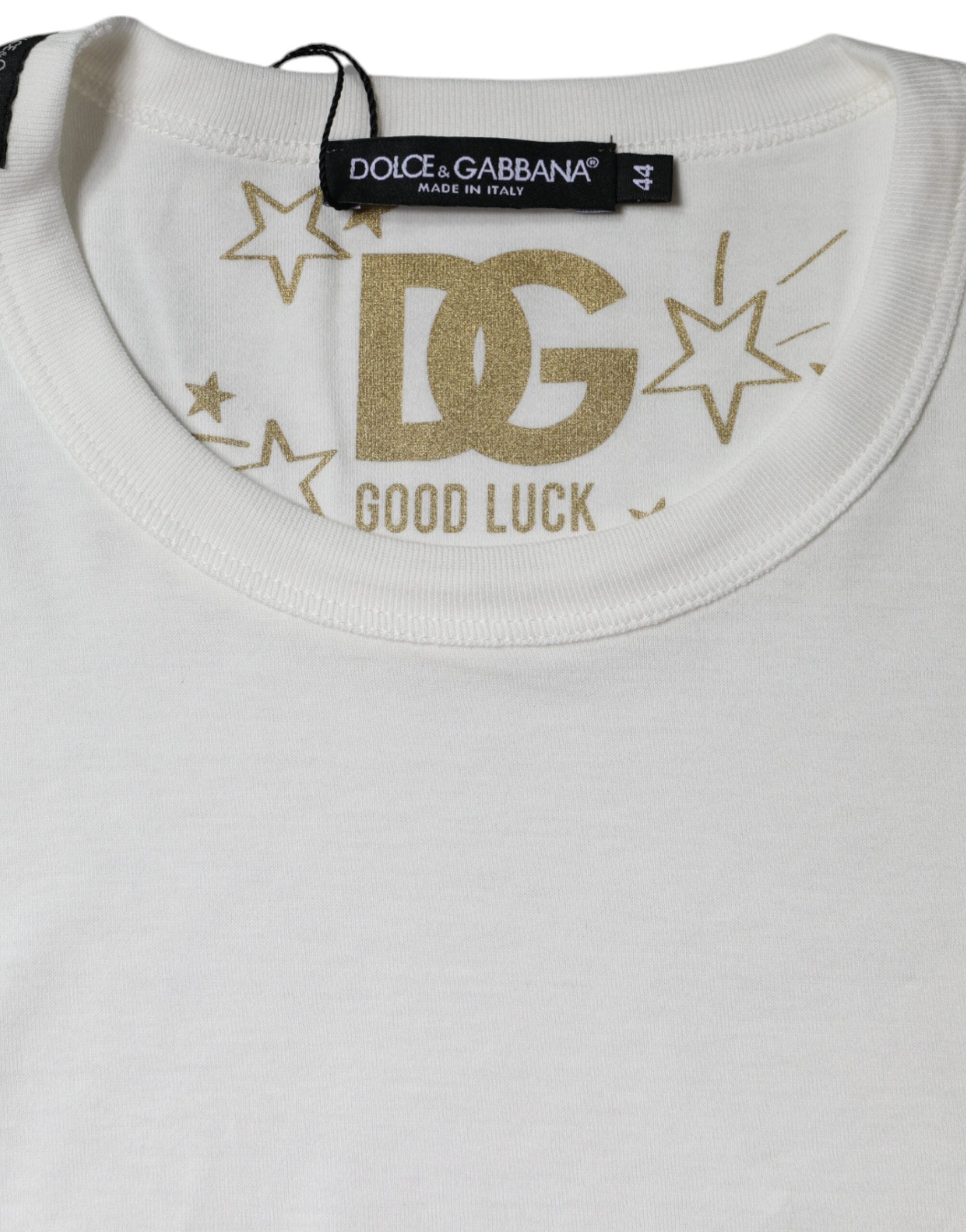 White cotton crew neck short sleeve T-shirt by Dolce & Gabbana, shown flat with a smooth fabric surface.