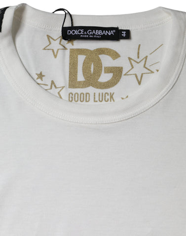 White cotton crew neck short sleeve T-shirt by Dolce & Gabbana, shown flat with a smooth fabric surface.