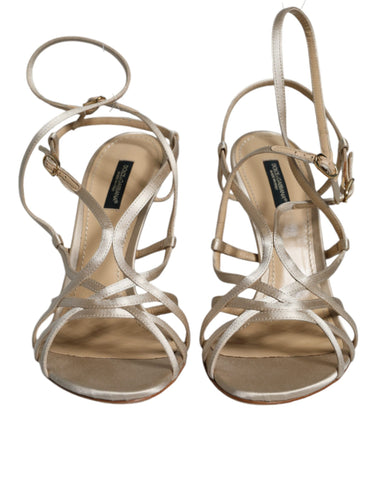 Beige leather stiletto heels sandals by Dolce & Gabbana, featuring sleek design and high heel, perfect for elegant occasions.