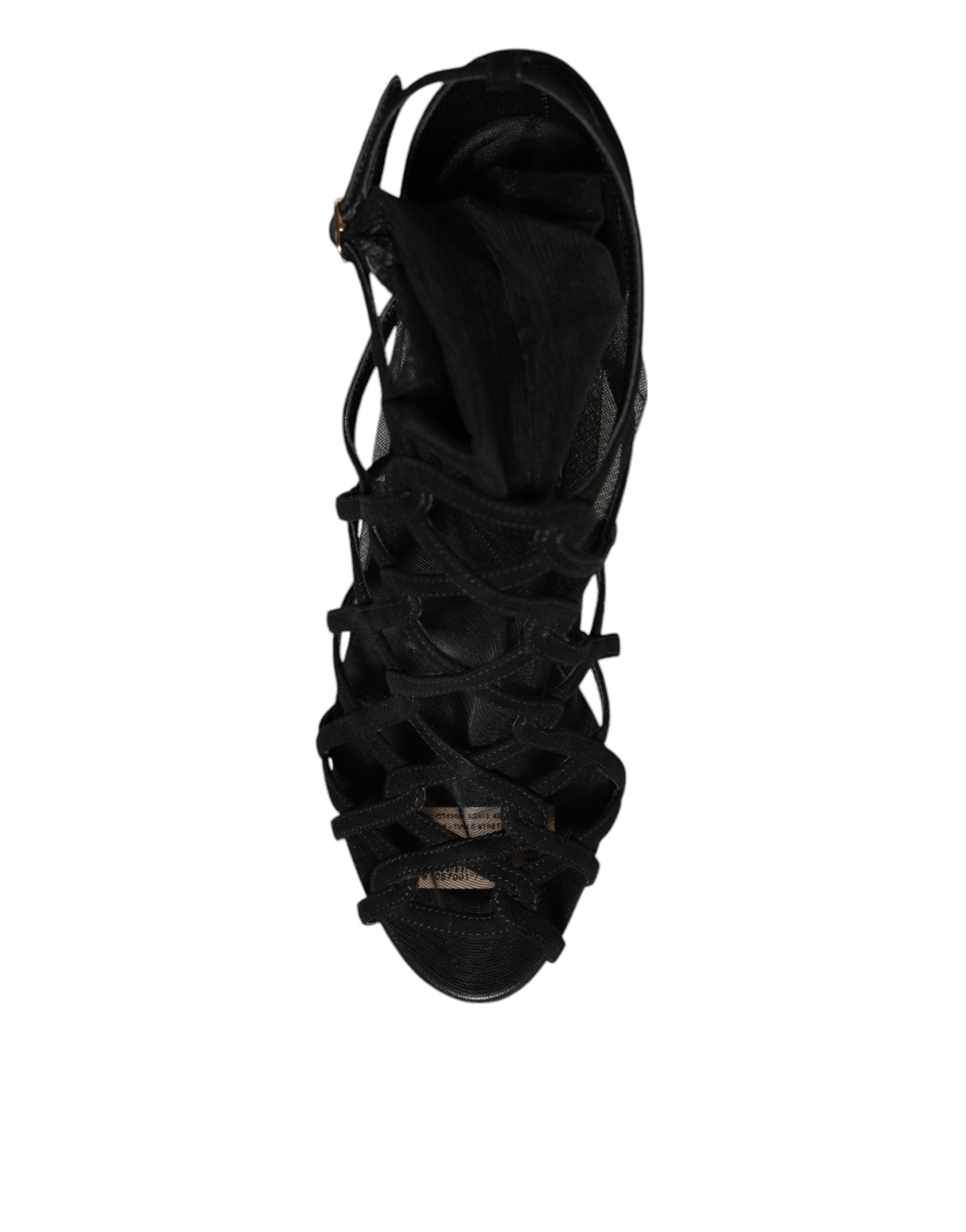 Black tulle stretch heels sandals by Dolce & Gabbana featuring elegant design and open toe style.