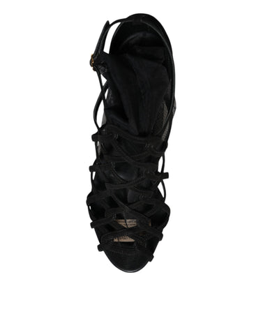 Black tulle stretch heels sandals by Dolce & Gabbana featuring elegant design and open toe style.