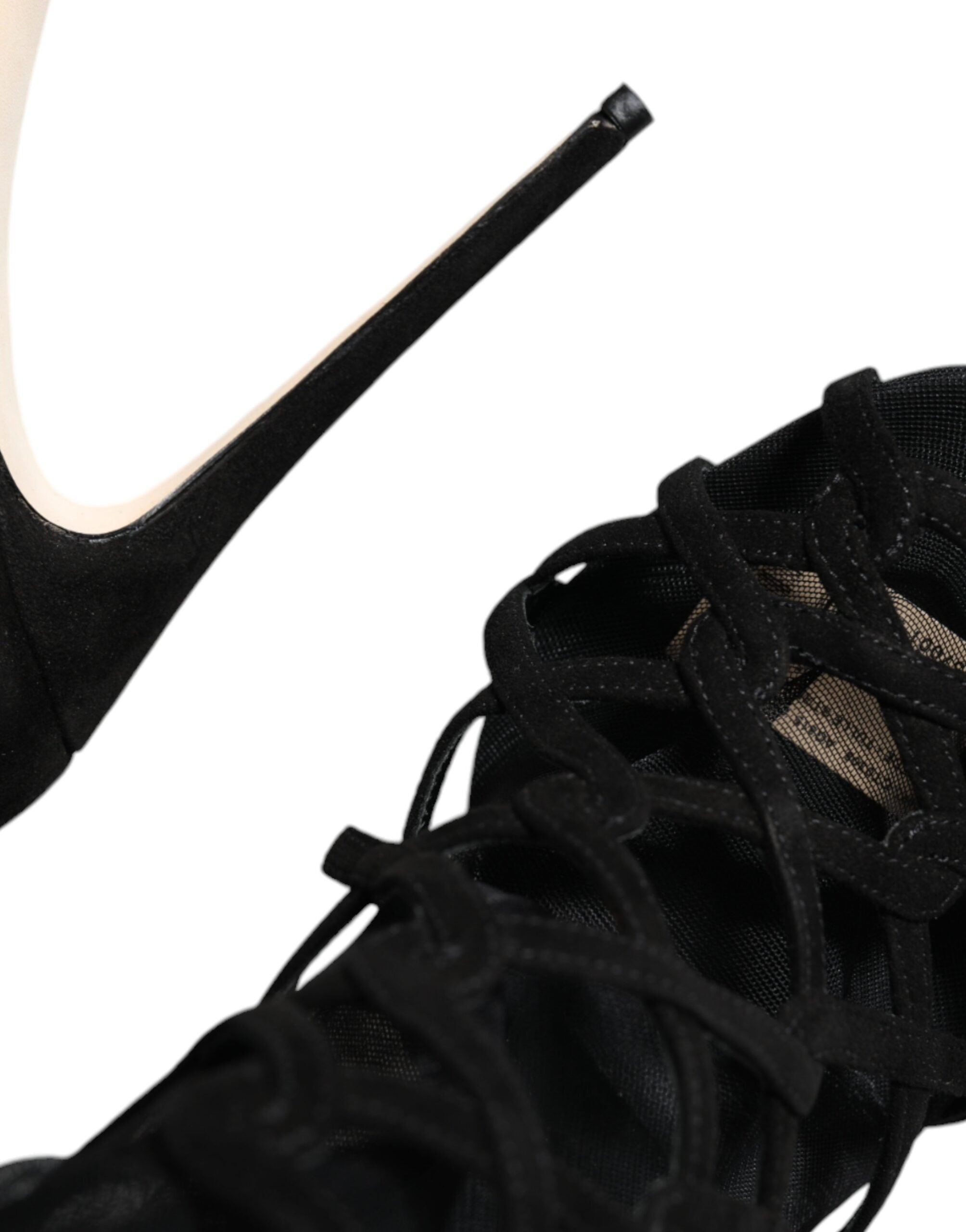 Black tulle stretch heels sandals by Dolce & Gabbana featuring elegant open-toe design and slim stiletto heels.