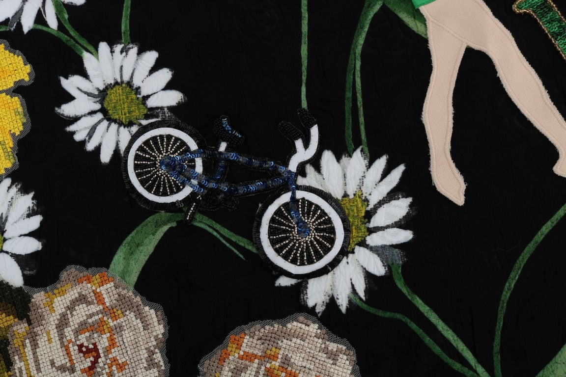 Black embellished Daisy Brocade skirt by Dolce & Gabbana with intricate floral embroidery and luxurious fabric.