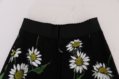 Black embellished daisy brocade skirt by Dolce & Gabbana with intricate floral embroidery and luxurious fabric.