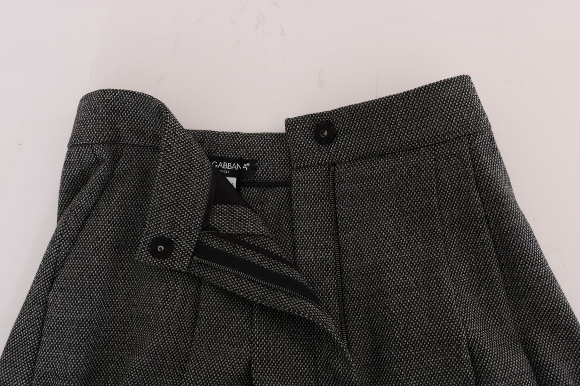Gray wool high waist mini shorts by Dolce & Gabbana, featuring a tailored fit and stylish design.