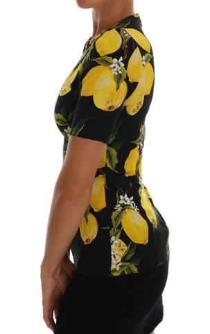 Multicolor lemon silk stretch T-shirt by Dolce & Gabbana, featuring vibrant lemon print and fitted design.