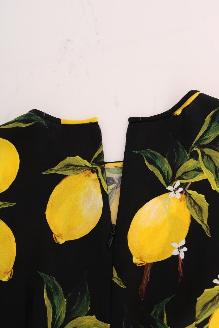Multicolor lemon silk stretch T-shirt by Dolce & Gabbana, featuring vibrant lemon print and fitted design.