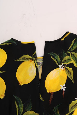 Multicolor lemon silk stretch T-shirt by Dolce & Gabbana, featuring vibrant lemon print and fitted design.