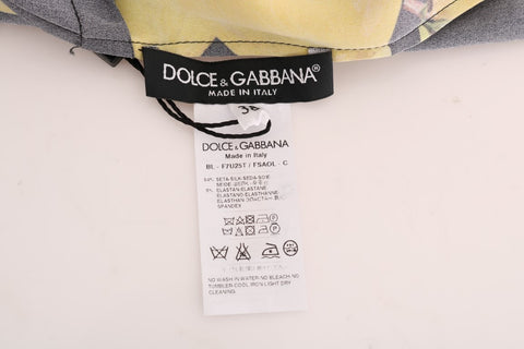 Multicolor lemon-themed silk stretch T-shirt by Dolce & Gabbana, featuring vibrant lemon print on soft, fitted fabric.