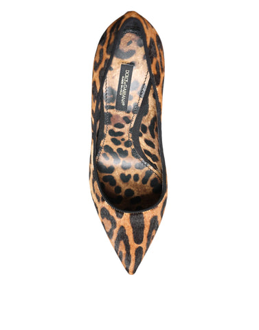Dolce & Gabbana brown leopard calf hair heels pumps shoes with pointed toe and stiletto heel, stylish animal print footwear.