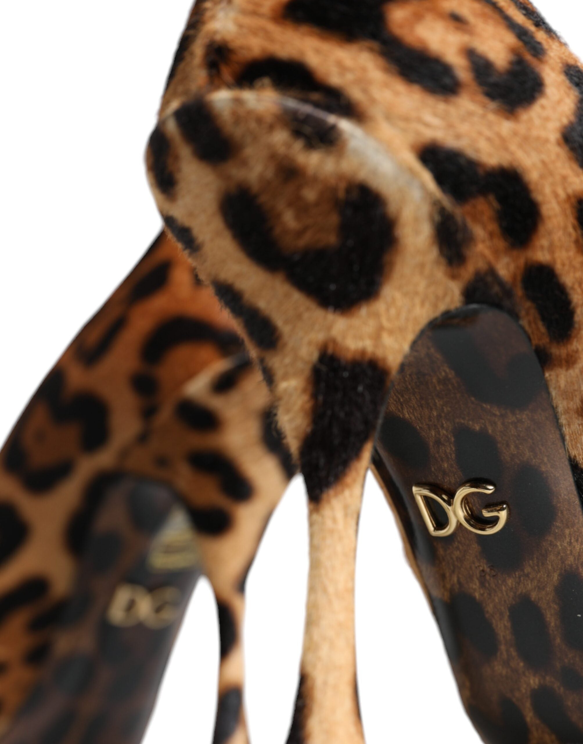 Dolce & Gabbana brown leopard calf hair heels pumps showing pointed toe and stylish animal print design.
