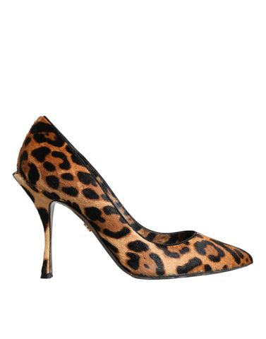 Dolce & Gabbana brown leopard calf hair heels pumps with pointed toe and stiletto heel, stylish and luxurious footwear.