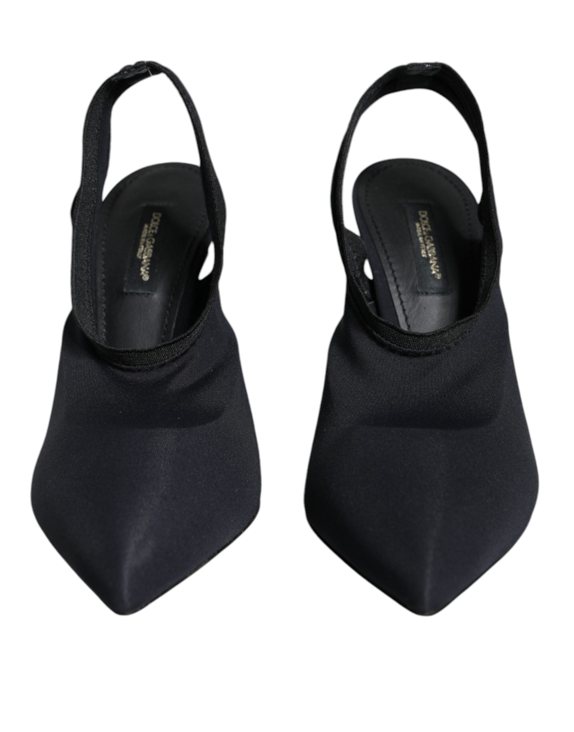 Black Jersey stretch slingback heels by Dolce & Gabbana, featuring a sleek design and pointed toe for elegant footwear.