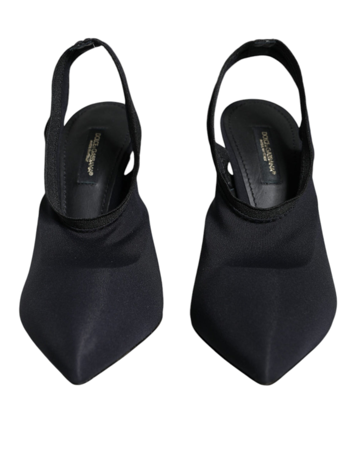 Black Jersey stretch slingback heels by Dolce & Gabbana, featuring a sleek design and pointed toe for elegant footwear.