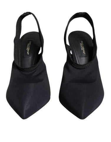 Black Jersey stretch slingback heels by Dolce & Gabbana, featuring a sleek design and pointed toe for elegant footwear.