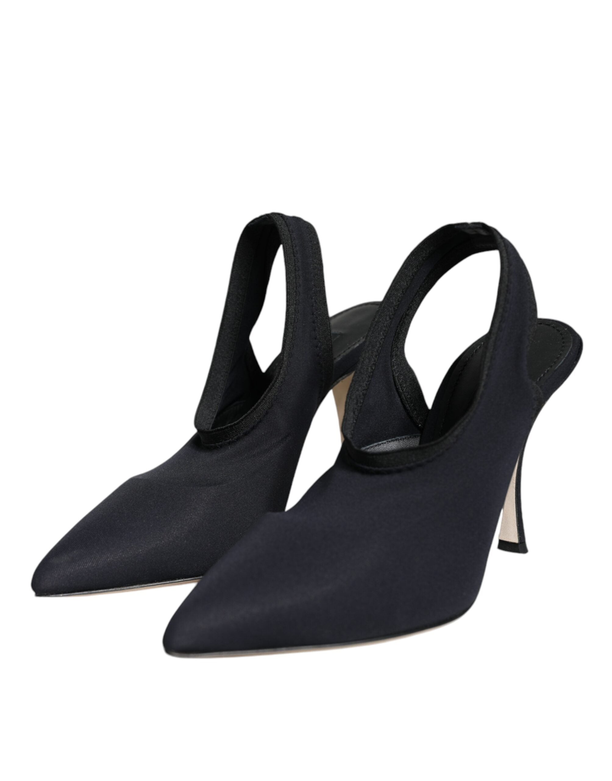 Black jersey stretch heels slingback shoes by Dolce & Gabbana, featuring a sleek design and comfortable fit.