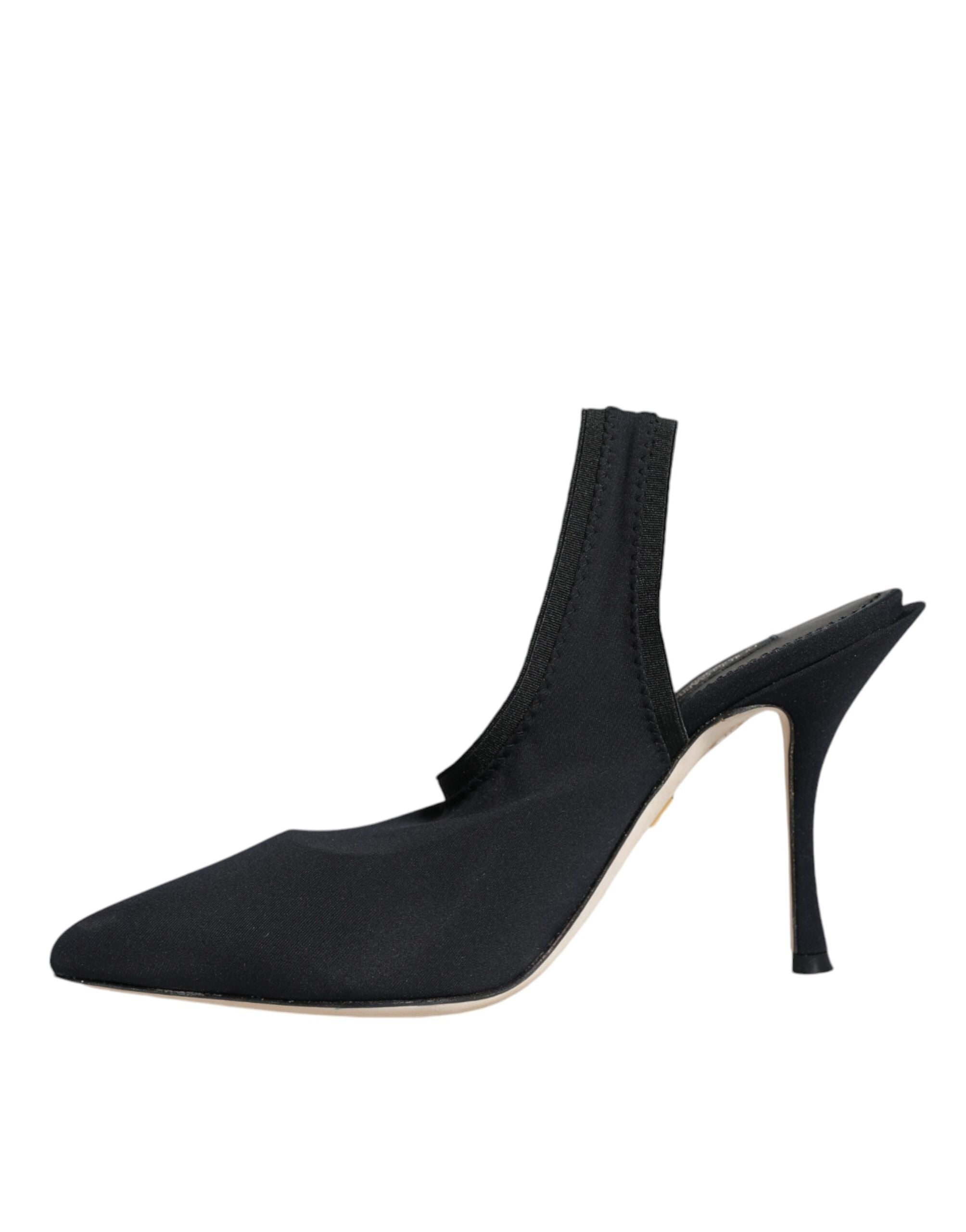 Black Jersey Stretch Heels Slingback Shoes by Dolce & Gabbana, featuring sleek design and comfortable fit.