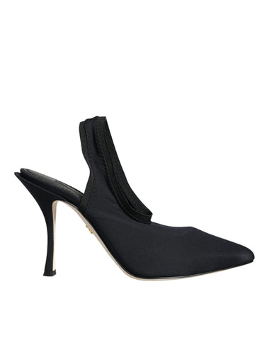 Black jersey stretch slingback heels by Dolce & Gabbana, featuring a sleek design and elegant heel for stylish wear.