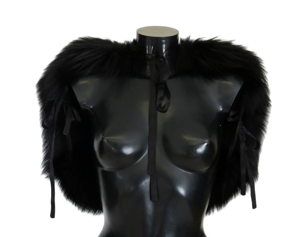 Black silver fox fur scarf by Dolce & Gabbana, showcasing luxurious soft fur with a sleek, stylish design.