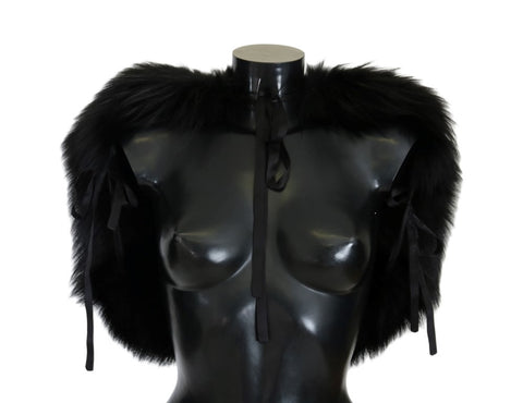 Black silver fox fur scarf by Dolce & Gabbana, showcasing luxurious soft fur with a sleek, stylish design.