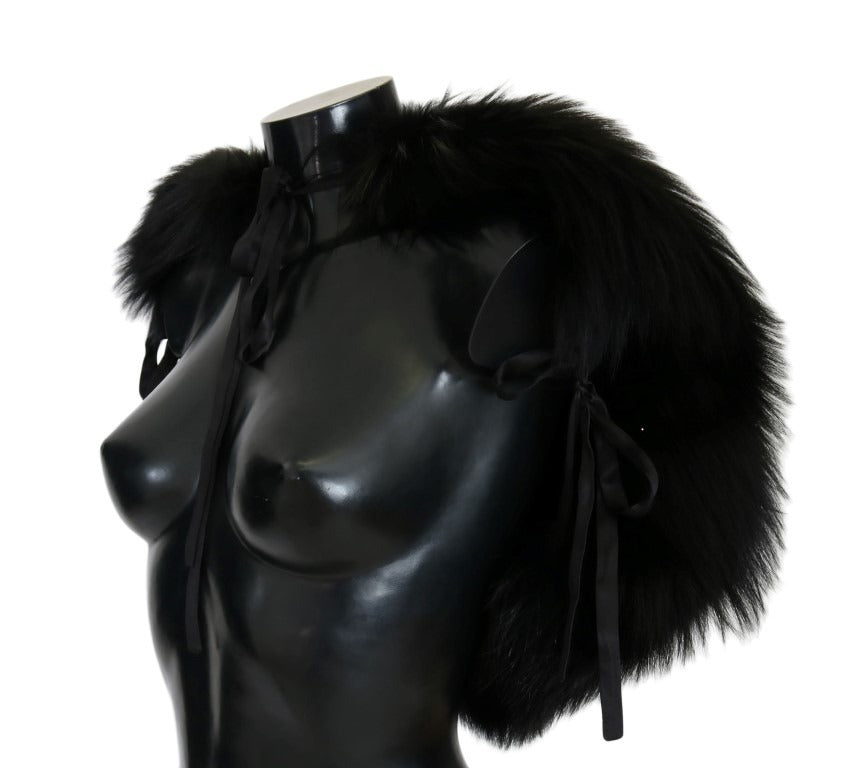 Black silver fox fur scarf by Dolce & Gabbana, showcasing luxurious soft fur with elegant black and silver tones.
