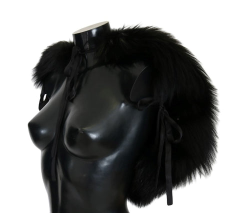 Black silver fox fur scarf by Dolce & Gabbana, showcasing luxurious soft fur with elegant black and silver tones.