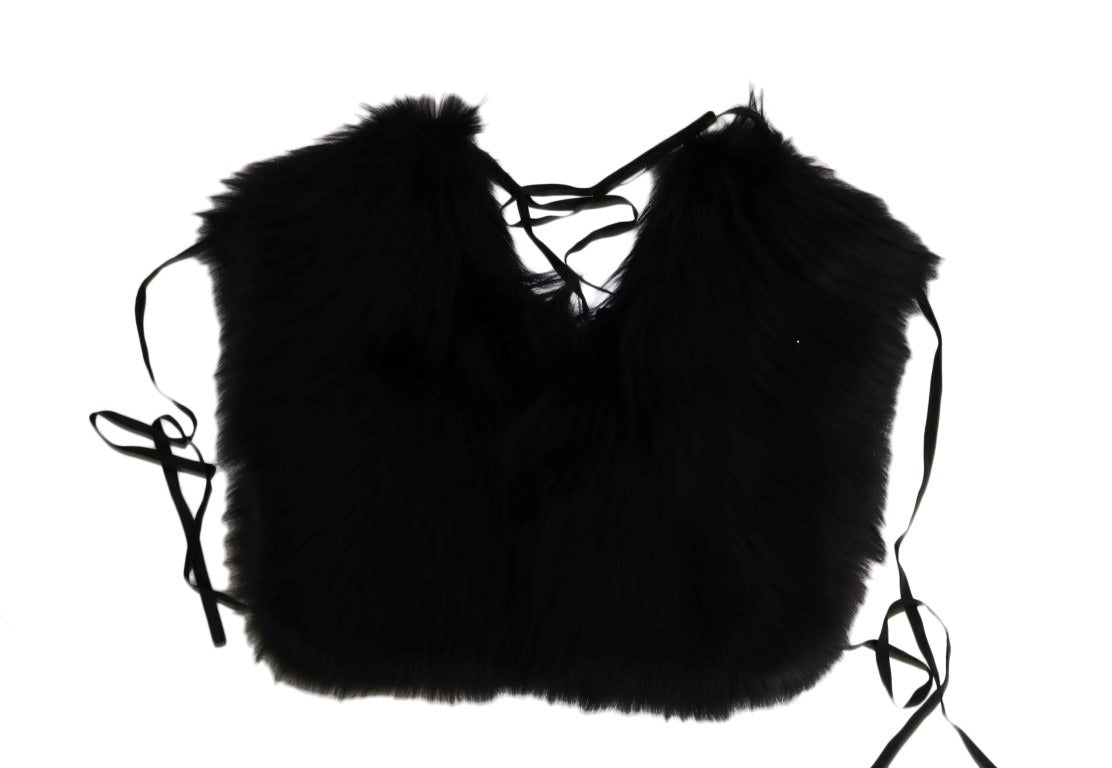 Black silver fox fur scarf by Dolce & Gabbana, showcasing luxurious, soft fur with a sleek, elegant design for sophisticated style.