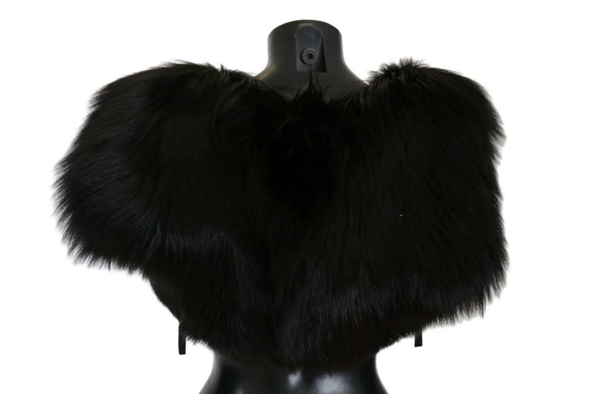 Black silver fox fur scarf from Dolce & Gabbana, showcasing luxurious soft fur with black and silver tones.