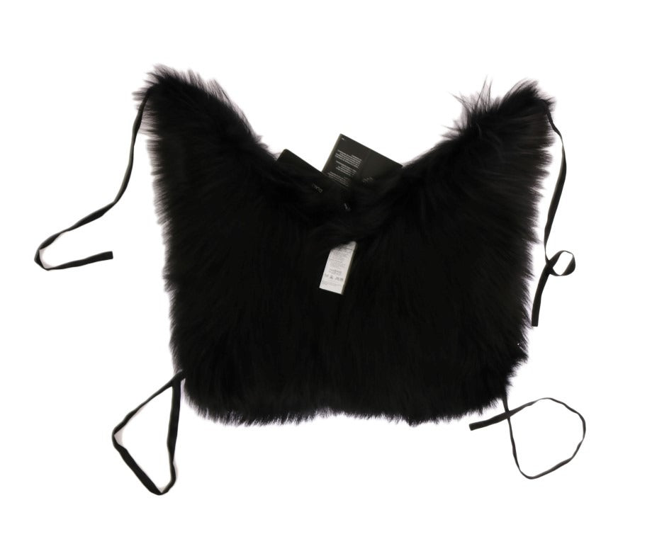 Black silver fox fur scarf by Dolce & Gabbana, showcasing luxurious soft fur with a stylish, elegant design.