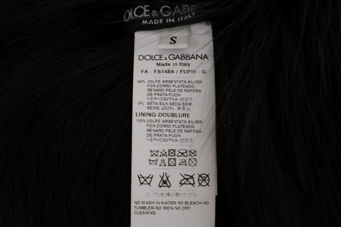 Black silver fox fur scarf by Dolce & Gabbana, showcasing luxurious soft fur with a sleek, elegant design.