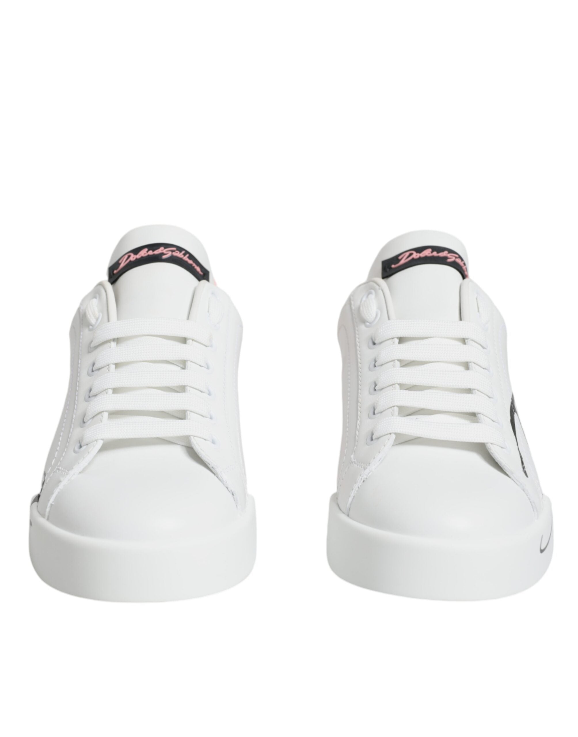 White and pink Dolce & Gabbana Portofino low top sneakers with stylish design and comfortable sole.