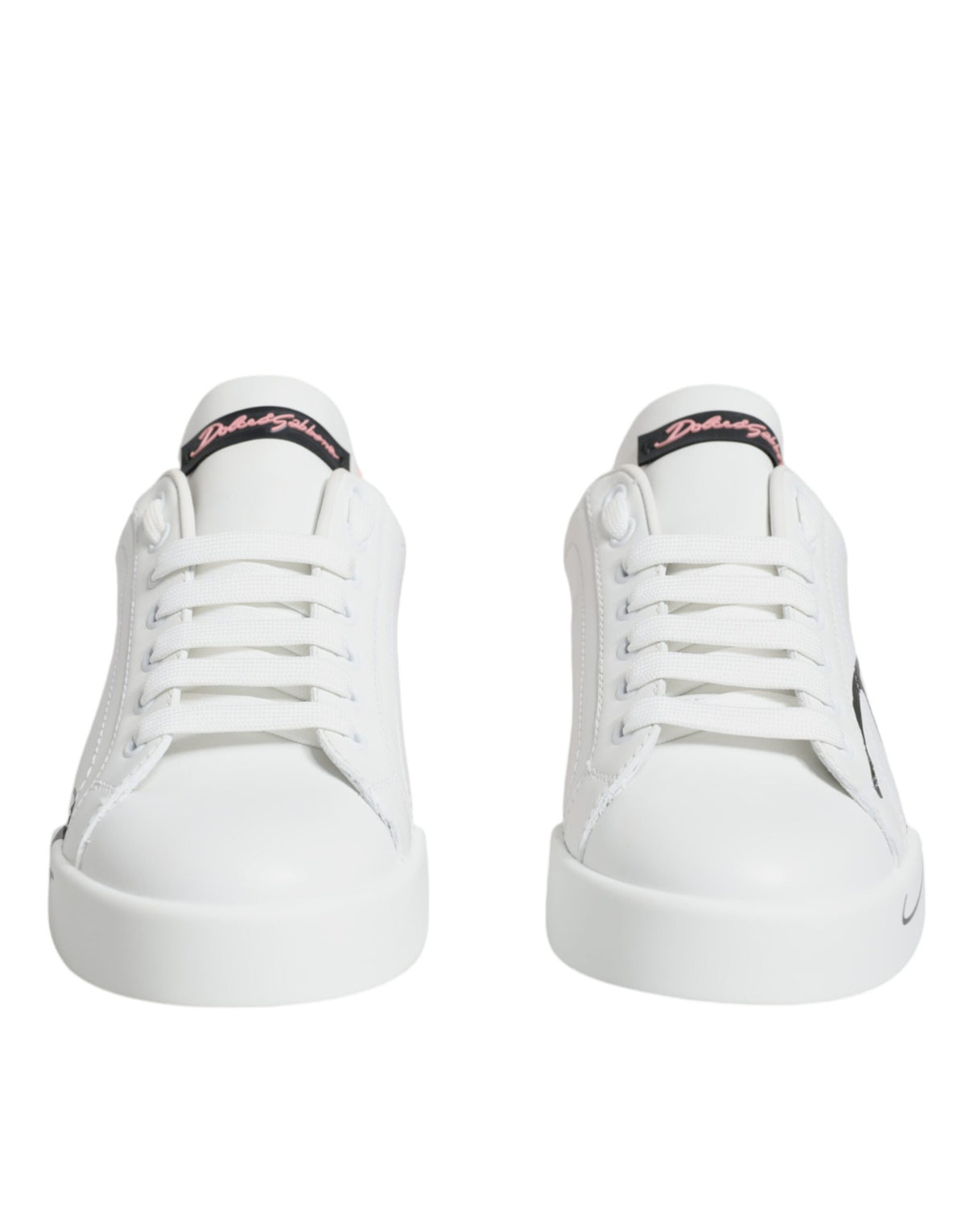 White and pink Dolce & Gabbana Portofino low top sneakers with stylish design and comfortable sole.