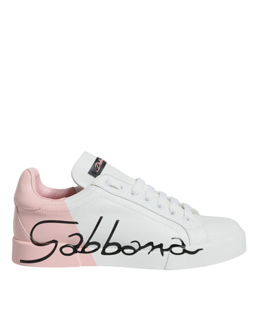 White and pink Portofino low top sneakers by Dolce & Gabbana, featuring stylish design and comfortable casual footwear.
