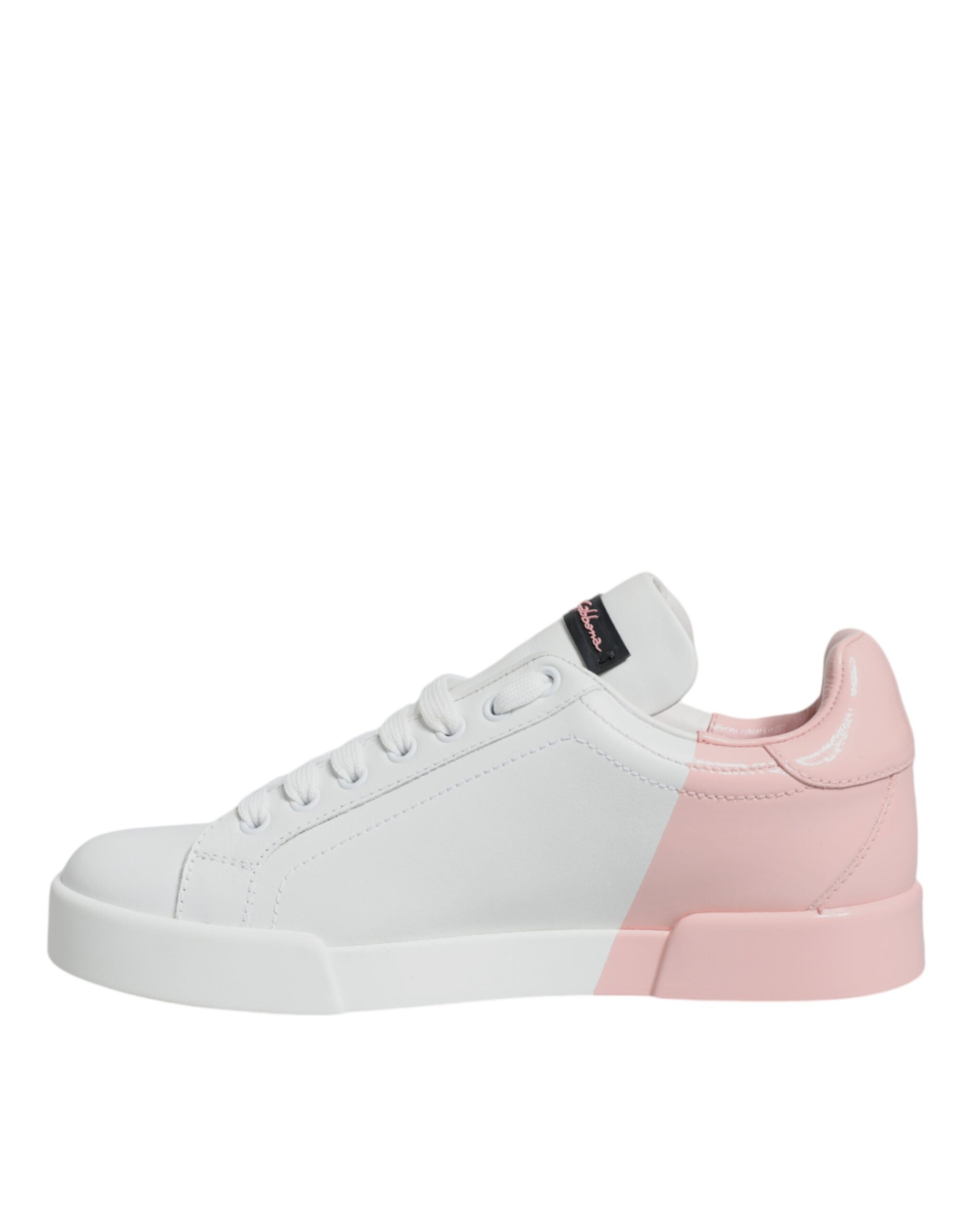 White and pink Portofino low top sneakers by Dolce & Gabbana with stylish design and lace-up closure.