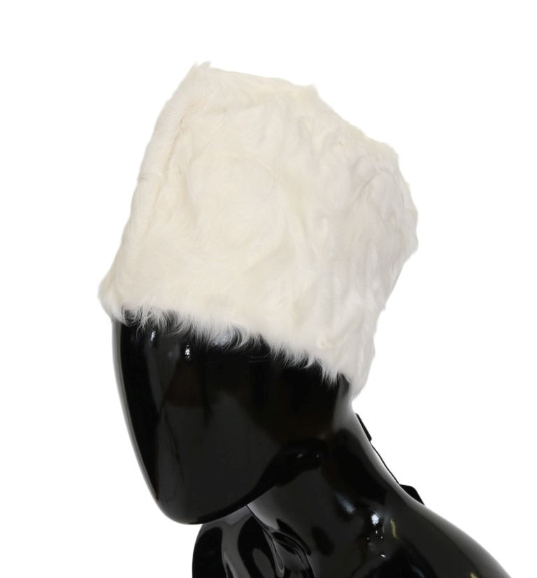 White Xiangao lamb fur beanie by Dolce & Gabbana featuring soft lamb fur with a cozy, stylish design.