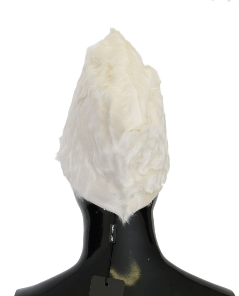 White Xiangao lamb fur beanie by Dolce & Gabbana featuring soft, plush lamb fur with a stylish, cozy design.