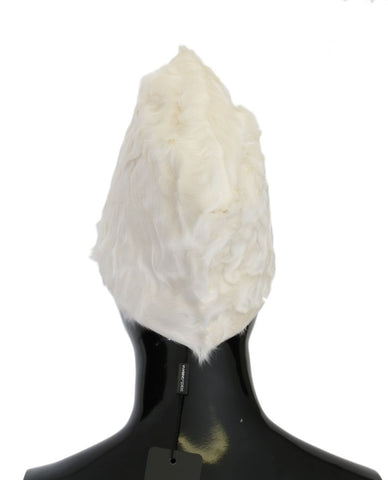 White Xiangao lamb fur beanie by Dolce & Gabbana featuring soft, plush lamb fur with a stylish, cozy design.